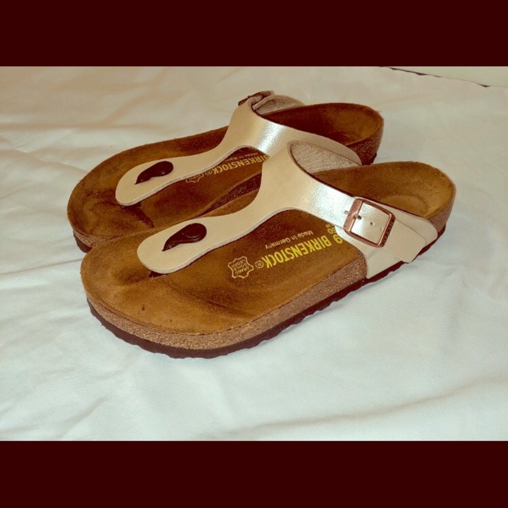 Birkenstock’s in metallic cream